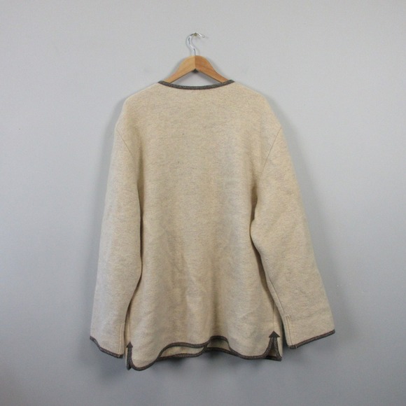 L.L. Bean Vtg Boiled Wool 1980s Cardigan Coat Chore Women Ivory Button XL  984 - Picture 3 of 9